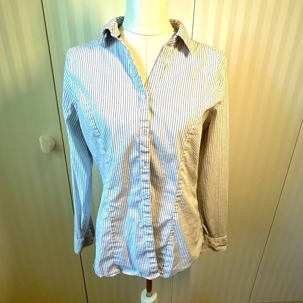 Denver Hayes white with tiny stripes long sleeve button down shirt Size L